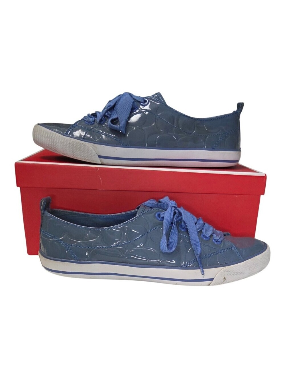 Coach Suzzy Signature Patent Leather Blue Sneakers Size 6.5